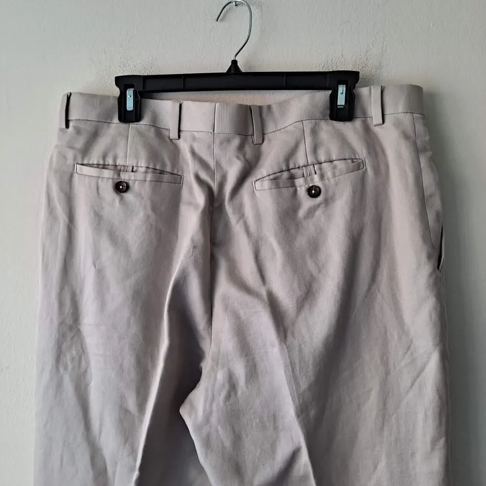Banana Republic Tailored Linen Blend Trousers Dress Pants Khaki Mens Size 36x32